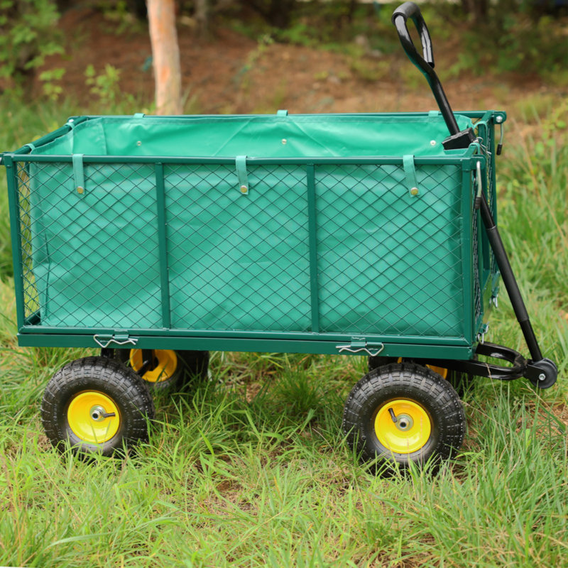Green Steel Mesh Garden Wagon with Detachable Handle
