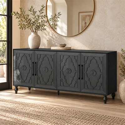 63" Sideboard with Carved Flower Doors, Wide Storage Console for Living Room