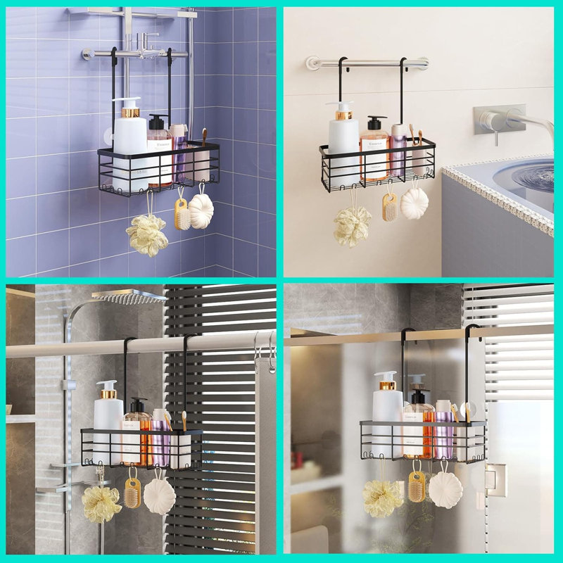 Organisateur de panier de douche suspendu No-Drill, Noir