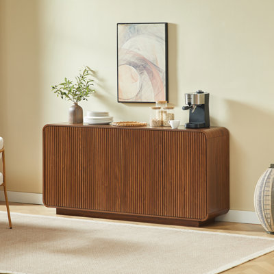 Buffet 64 po avec rangement, armoire d'entrée verticale cannelée moderne, armoire de rangement imperméable et résistante aux égratignures