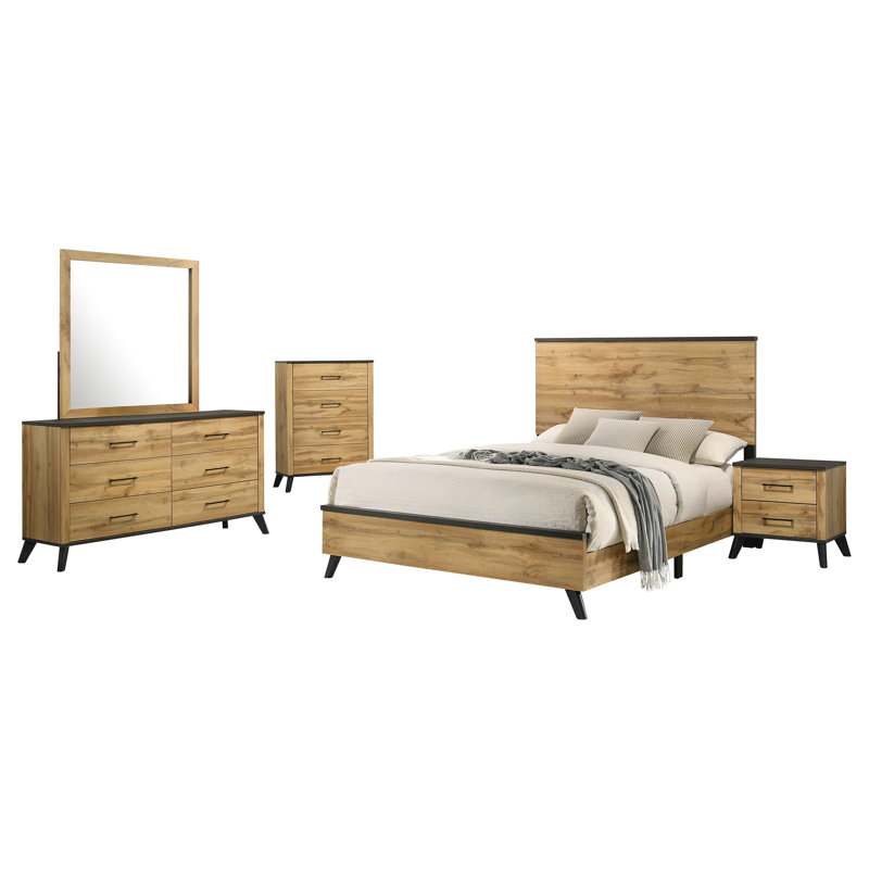 Falu 5-piece Queen Bedroom Set Natural Pine, Queen, 5 Pcs: Dresser; Mirror; Bed; Nightstand; Chest