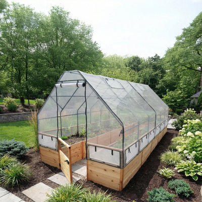 8 ft. W x 16 ft. D Cedar Garden in a Box with Greenhouse Covering