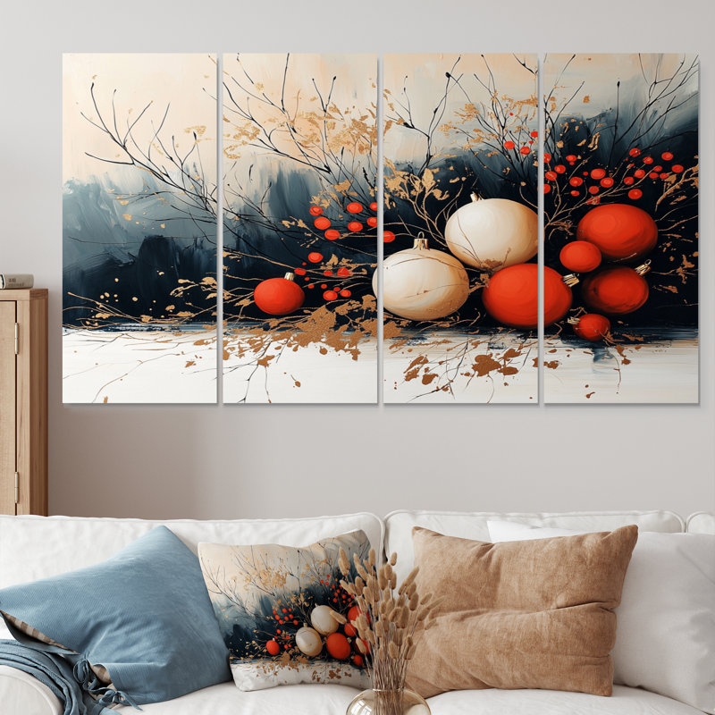 Red Holiday Christmas Decorations - ensemble d'art sur toile de Noël, H 32 po x l 64 po
