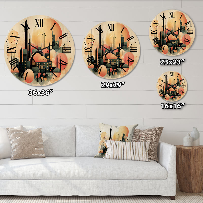 Pleine lune City Minimalismin Retro V - Horloge murale géométrique moderne surdimensionnée en bois, Grand