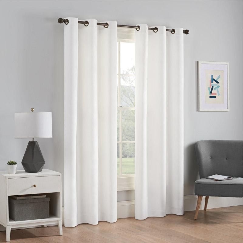 Eclipse Microfiber Blackout Grommet Curtains, Solid Thermaback Window Curtains for Bedroom, Kids Room, or Nursery (1 Panel), 42 In wide x 63 In long, White