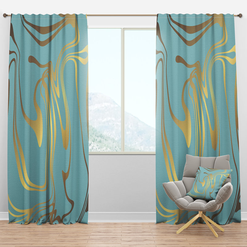 Mid-Century Marble Design I No Pattern and Not Solid Colour Semi-Sheer Thermal Rod Pocket Single Curtain Panel, 52"W x 95"L