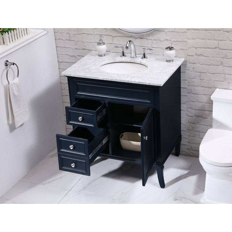 Ensemble de meuble-lavabo simple 32 po Glascock, Blanc de Carrare, Bleu, Chrome