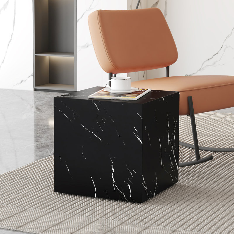 Table basse 15,7 * 15,7 * 15,7 pouces en marbre noir - rehausse le style de votre espace de vie, Noir, Marbre
