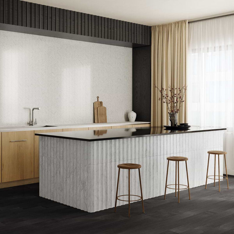Stonework Carrara White 12x24 Marble Tile, Fluted 3D Honed