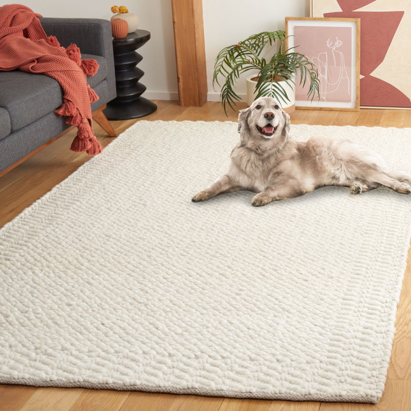 Tapis ivoire en laine et coton tissé à la main Bowan, Rectangle 6 pi x 9 pi