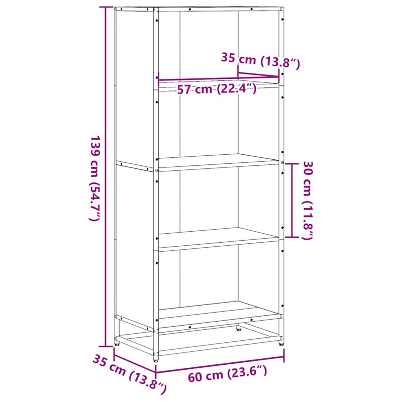 Borough Wharf Bookcase Engineered Wood, 139cm H x 60cm W x 35cm D, Black