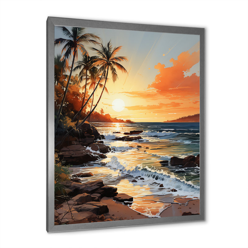 «Beachside Sunset» sur toile, Encadrement argenté, H 40 po x l 30 po x P 1,5 po