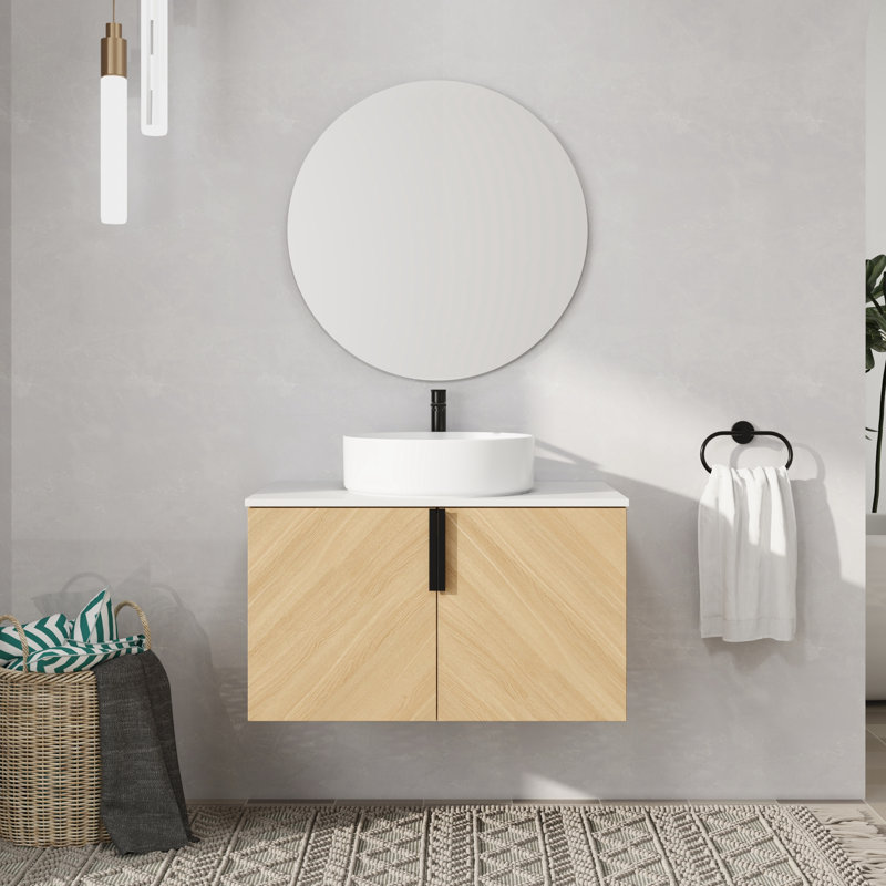 30" Wall Mounted Single Bathroom Vanity with Ceramic Sink, 30"