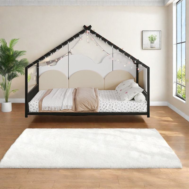 Lit pour enfants moderne en fer noir avec DEL, spacieux et amusant