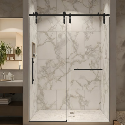 50–54 in. W x 76 in. H Frameless Single Sliding Shower Door with 5/16 in. Clear Glass, Stainless Steel