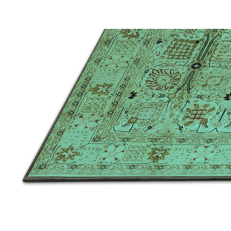 Tapis oriental en laine / polyester tissé à la machine en bleu, Rectangle 8 pi x 10 pi