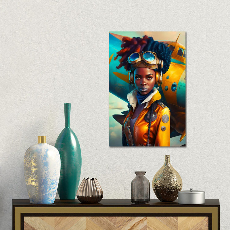 Afrofuturist, femme africaine pilote I, Format       , H 12 po x l 8 po