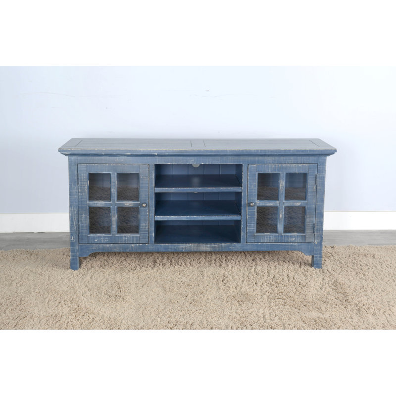Crédence de rangement en bois massif Brijette, Bleu
