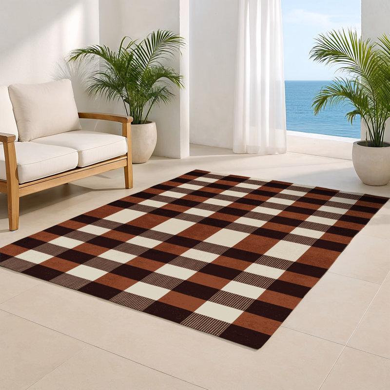 Tapis d'intérieur et d'extérieur à carreaux brun, Rectangulaire 2 pi x 3 pi