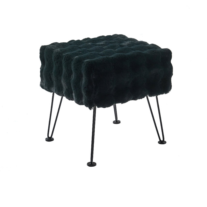 43.2cm Wide Rectangle Solid Colour Standard Ottoman, Black Faux Fur