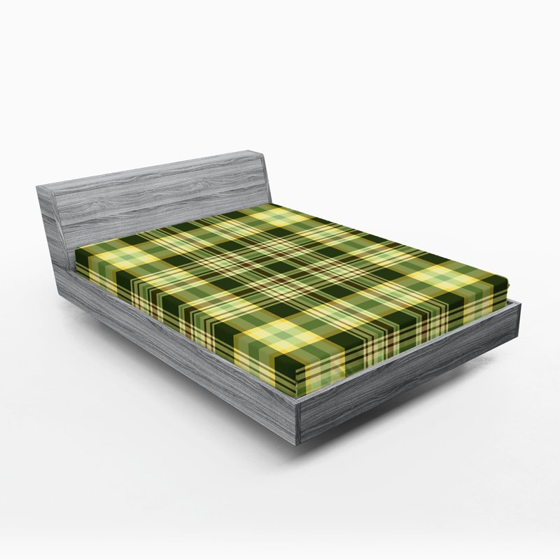 Drap-housse Ambesonne, paquet de 2, Motif écossais vert foncé / jaune / brun, Drap-housse grand