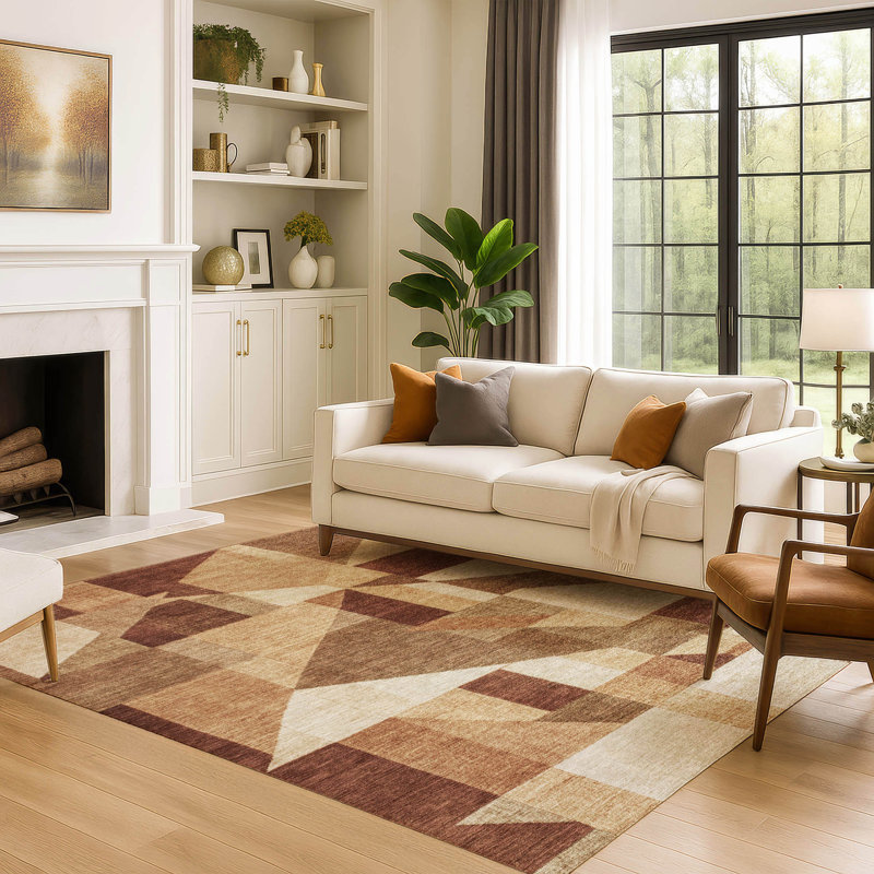 Tapis géométrique Premium lavable à la machine AMF2366 Mayfield, Paprika, 8 pi x 10 pi