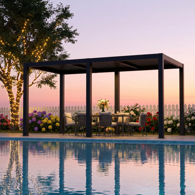 10' X 20' Aluminum Louvred Pergola Outdoor Patio Gazebo With Adjustable Roof, Built-in Drainage System, 3.94" Heavy-duty Aluminum Posts