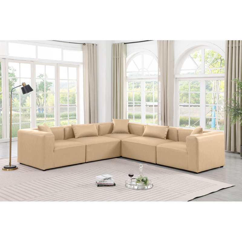 Houswerth Upholstered L-Shaped Sectional Reversible, Tan Vegan Leather
