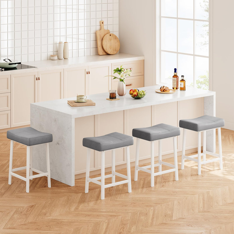 Counter Height Bar Stools Set Of 4, 24 Inch Barstools For Kitchen Island Counter, Grey