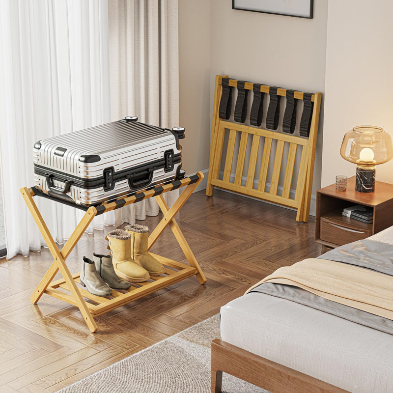 Porte-bagages en bambou pour chambre d'hôtel, support de valises pliables Modifier , Naturel