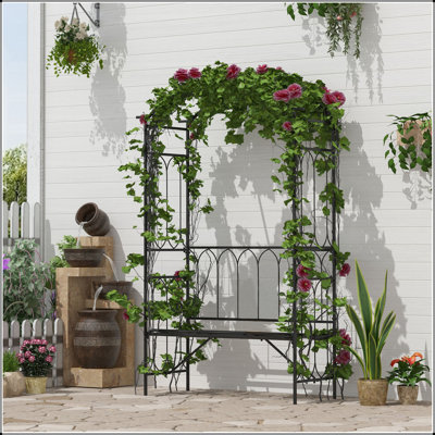 Tonnelle en métal avec banc de jardin pour plantes grimpantes Outsunny