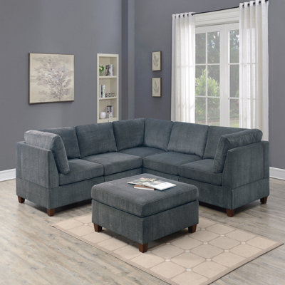 Mobilier de salon gris modulaire chenille modulaire 6 pièces ensemble canapé modulaire d'angle 3X coin coin 2X chaises sans accoudoirs et 1 x contreplaqué de repose-pieds