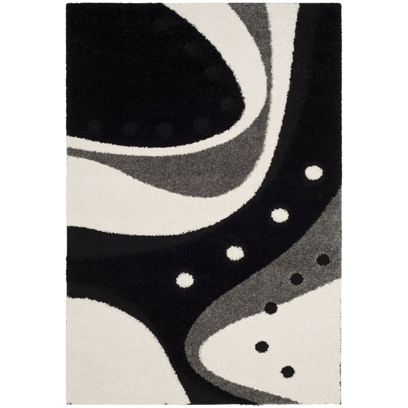 Tapis noir / ivoire Ashal, Rectangle 6 pi x 9 pi, Black/Ivory
