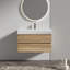 Meuble-lavabo en chêne brut + chêne brut 36 "avec lavabo en quartz blanc et tiroirs souples Grace, meuble-lavabo mural flottant pour salle de bain moderne, lavabo blanc une pièce-126233014