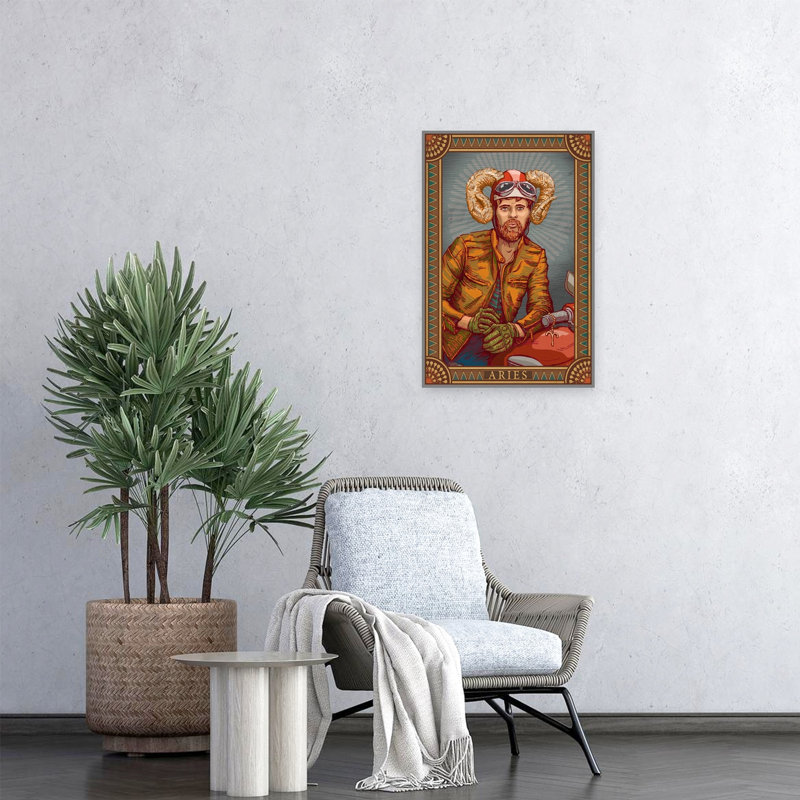 Aries Biker Man Retro Vintage Portrait Wall Art Print, 60.96cm H x 40.64cm W