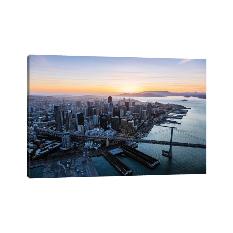 Aerial of Downtown at Sunset 1 Piece Wrapped Canvas Wall Art, 101.6 cm H x 66.04 cm W x 1.91 cm D