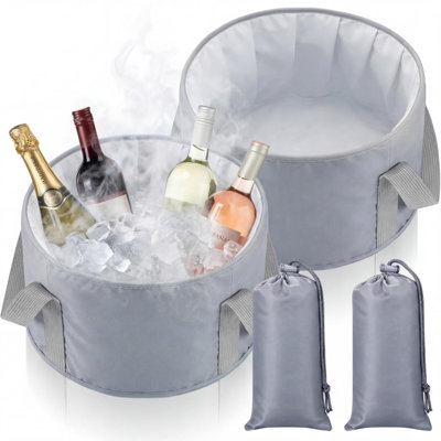 Seau à glace rafraîchissant pour fêtes, facile à transporter, 2 pièces, (gris)