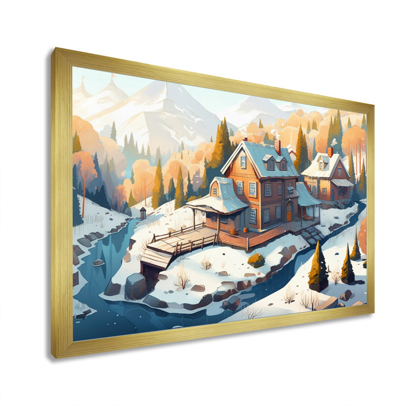Winter Village I - Imprimé, H 12 po x l 20 po x P 1 po, Encadrement doré