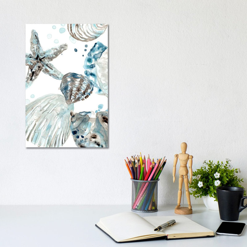 Cerulean Seashells II by June Erica Vess - Wrapped Canvas Painting, 20.32 cm H x 30.48 cm W