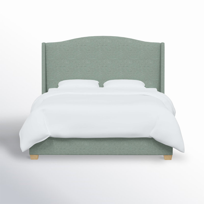 Allis Upholstered Wingback Bed, California King, Textured Seafoam Linen