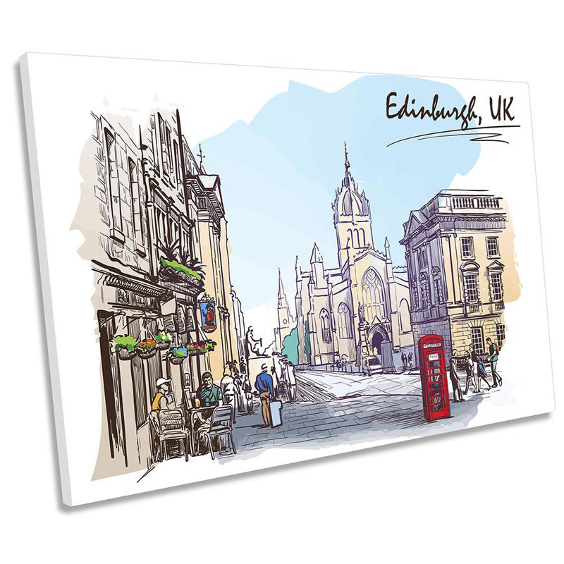 Edinburgh Sketch City - Wrapped Canvas Print, 91.4cm H x 137.2cm W