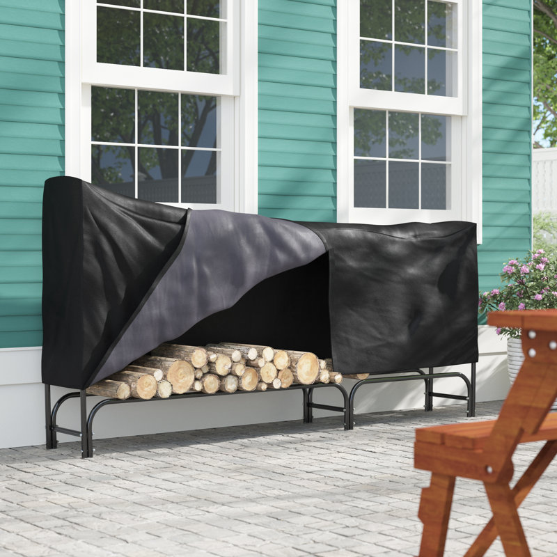 Beid Outdoor Steel Firewood Log Rack with Protective PVC Cover - 8' - 1500-lb Capacity, 48"H x 96"W x 13.5"D