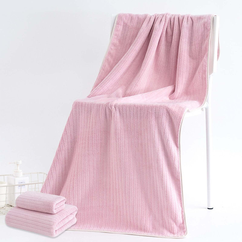 Soft Velvet 2 Piece Bath And Face Towel Set, Highly Absorbent Comfortable Towels For Home And Gym, 55.1x27.6in Pink, Pink