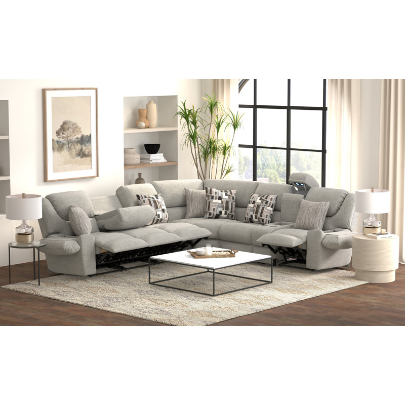 Lucilla 3pc Reclining Sectional With 4 Reclining Seats And 2 Seats With Heat And Massage