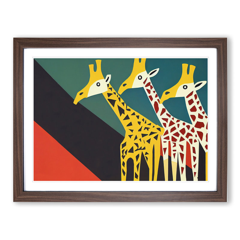 Abstract Giraffes - Single Picture Frame Print, 25cm H x 34cm W x 2cm D, Walnut