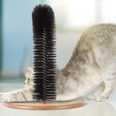 Cat Self-Groomer, Bristle Ring Brush Cat Arch with Carpeted Base, Back Scratcher and Massager for Controlling Shedding and Claws