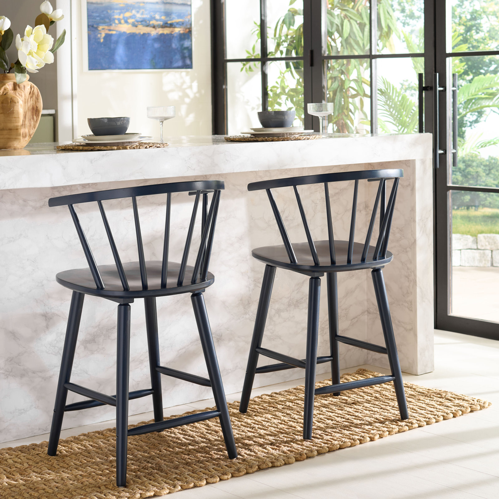Sheffield Solid Wood Bar & Counter Stool, Counter Stool (23" Seat Height), Navy