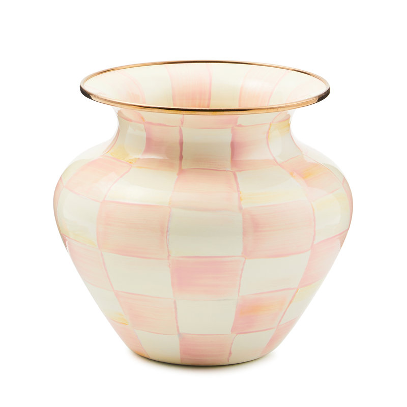 Rosy Check Vase, 7" H x 7.5" W x 7.5" D 