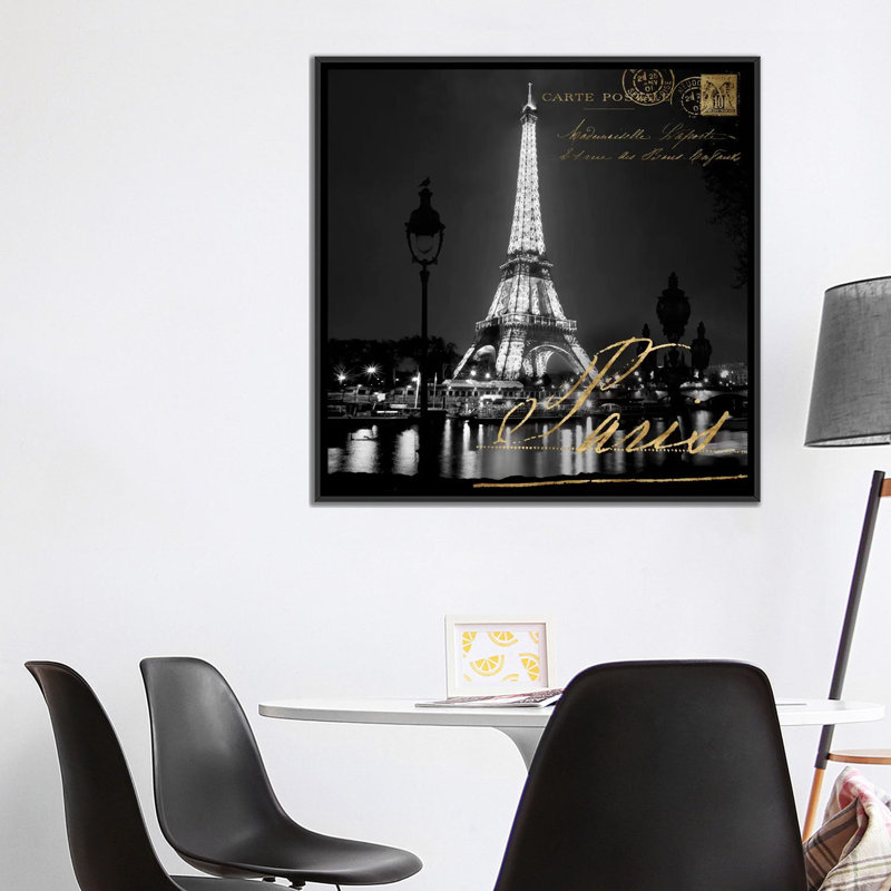 «Paris At Night» par Kate Carrigan, reproduction sur toile tendue, H 18 po x l 18 po x P 1,5 po, Toile avec cadre noir