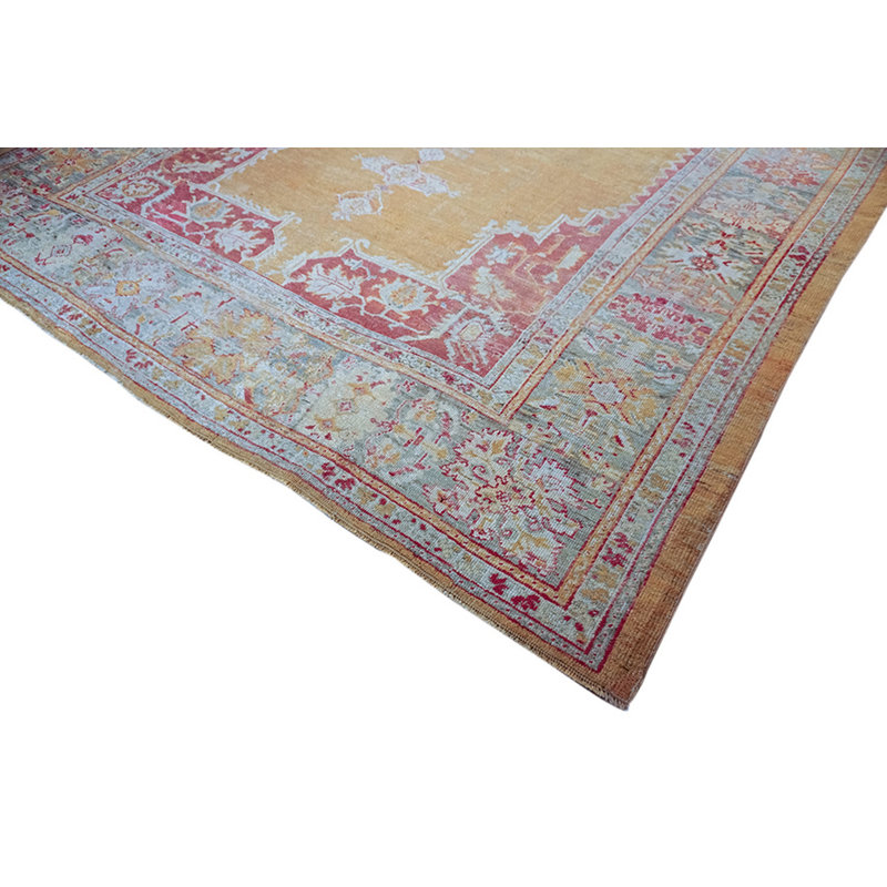 Antique Hand Knotted Wool Pile Large Size Tribal Medallion Turkish Oushak  Rug